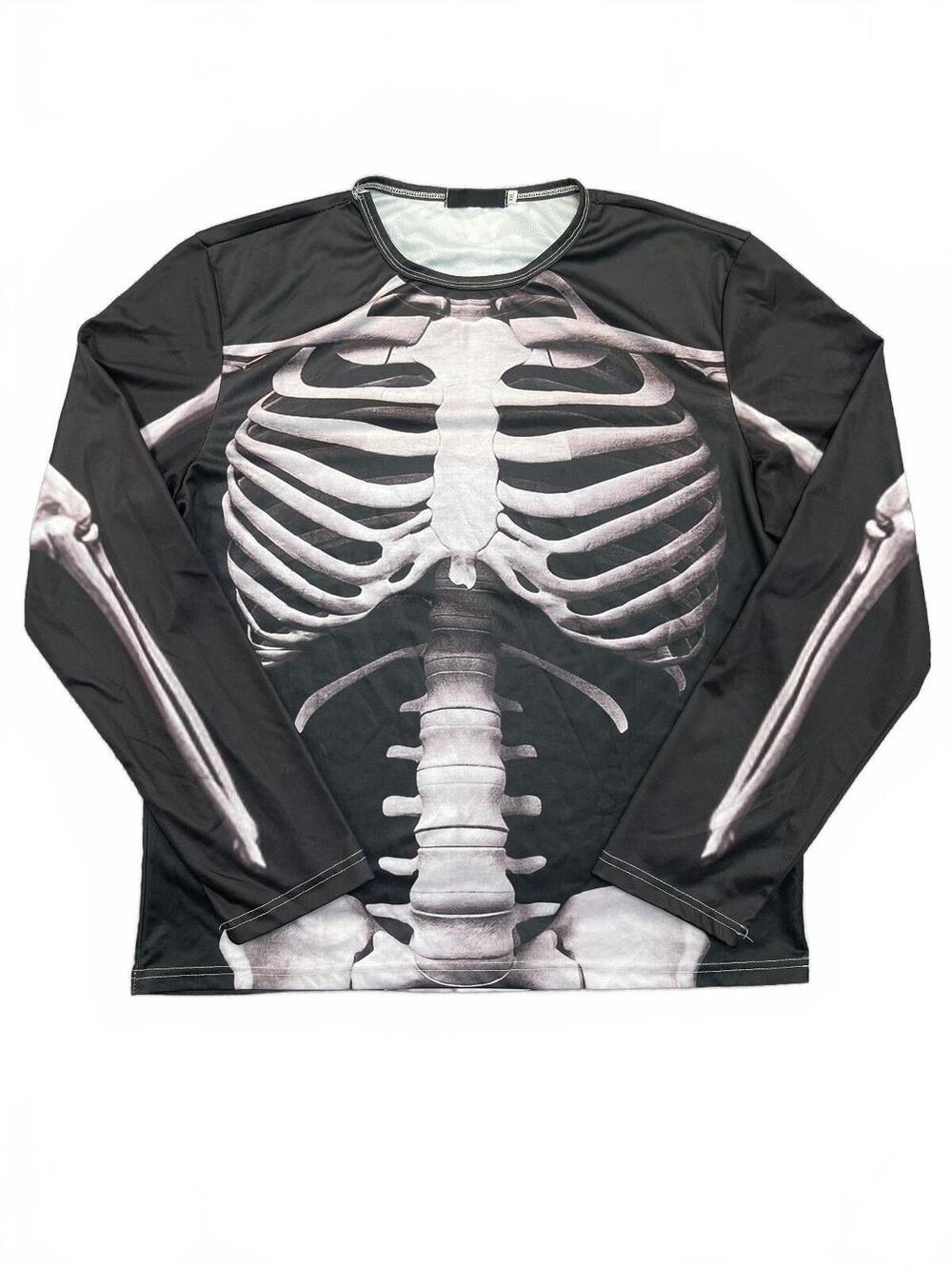 Skeleton Print Long Sleeve Shirt Mens Size XXL Halloween Costume Skeleton